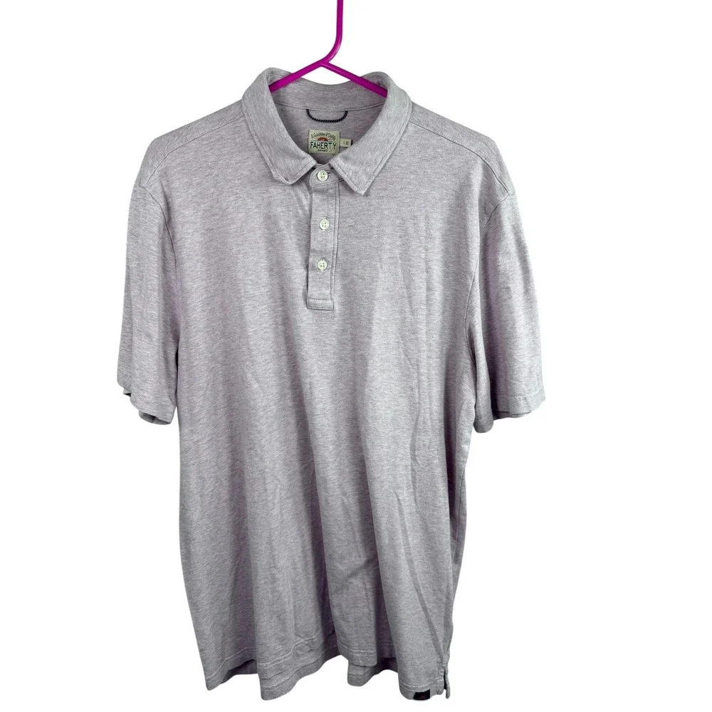 Faherty Polo Shirt Mens Large Lavender Heather Stretch Modal Blend Soft Knit - Picture 1 of 7